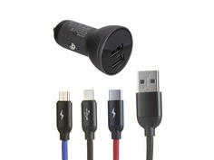 Зарядное устройство Baseus Digital Display Dual USB 4.8A Car Charger 24W + Three Primary Colors 3-in-1 Cable USB 1.2m TZCCBX-0G