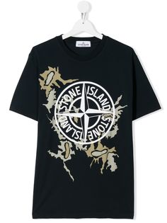 Stone Island Junior футболка с камуфляжным принтом и логотипом
