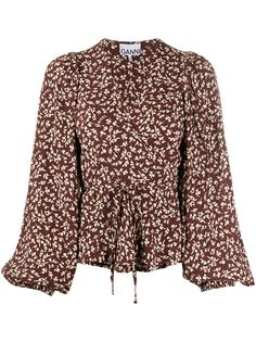 GANNI блузка с запахом и цветочным принтом
