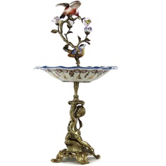 Чаша фарфоровая Glasar с птицами и бронзовым мальчиком в основании 31x31x56см ГЛАСАР