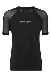 Черная комбинированная футболка с черепом Philipp Plein