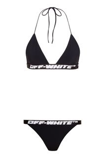 Черное бикини с белыми логотипами Off White