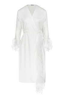 Белое асимметричное платье с перьями ЛИ ЛУ