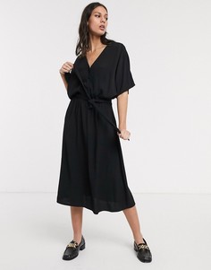 Черное платье миди с рукавами в стиле кимоно Selected Femme-Черный цвет