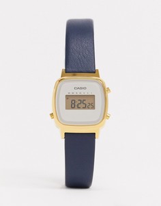 Цифровые часы с темно-синим кожаным ремешком Casio-Черный