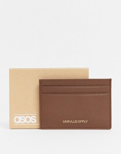 Коричневый кожаный бумажник для карт с тиснением логотипа ASOS DESIGN