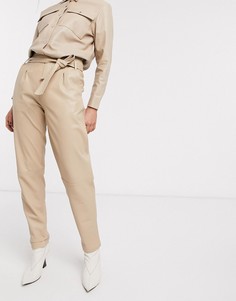 Светло-бежевые кожаные брюки с поясом Goosecraft-Светло-бежевый