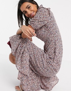 Платье миди с высоким воротом и цветочным принтом Y.A.S-Мульти