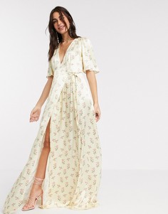 Атласное платье макси с запахом и цветочным принтом Ghost Bridesmaid-Мульти
