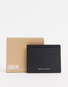 Черный кожаный бумажник для карт с тиснением логотипа ASOS DESIGN