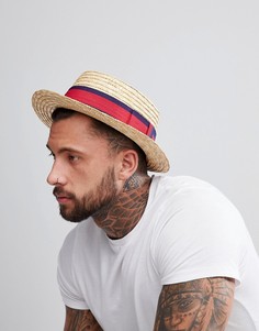 Бежевая соломенная шляпа-канотье с лентой ASOS DESIGN-Бежевый