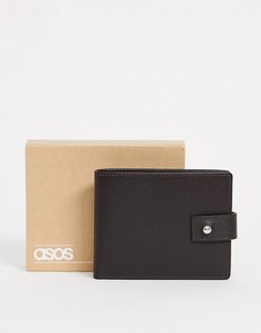 Коричневый кожаный бумажник на кнопке ASOS DESIGN