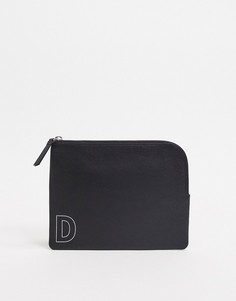 Черный кожаный бумажник на молнии с инициалом "D" ASOS DESIGN