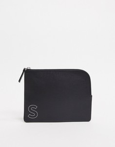 Черный кожаный бумажник на молнии с инициалом "S" ASOS DESIGN