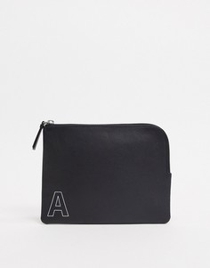 Черный кожаный бумажник с инициалом "А" ASOS DESIGN
