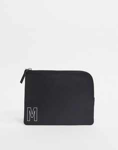 Черный кожаный бумажник на молнии с инициалом "М" ASOS DESIGN