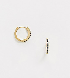 Позолоченные серьги‑кольца с черным камнем Orelia-Золотой