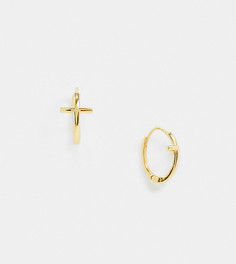 Серьги-кольца из позолоченного серебра с подвесками-крестами DesignB-Золотой