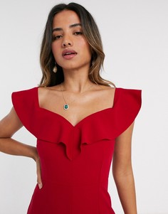 Красное платье макси с открытыми плечами и оборками Vesper-Красный