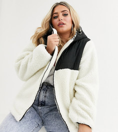 Флисовая куртка кремового цвета с контрастными вставками ASOS DESIGN Curve-Кремовый