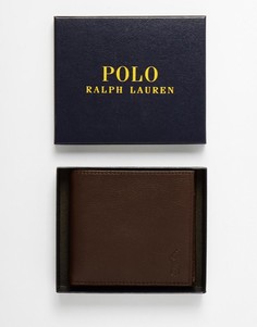 Коричневый кожаный бумажник с кармашком для монет Polo Ralph Lauren