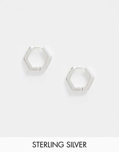 Серебряные серьги-кольца шестиугольной формы ASOS DESIGN-Серебряный