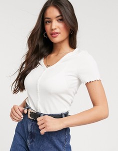 Белая футболка на пуговицах с отделкой по краю New Look-Кремовый