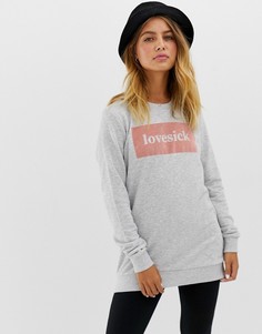 Свитшот с надписью "self loving" Only Dorit-Серый