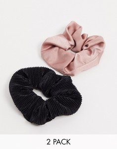 Набор из 2 атласных резинок для волос (черная/ розовая) Monki-Мульти