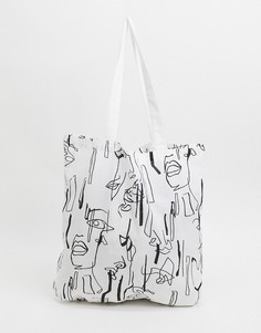Большая хлопковая сумка с абстрактным принтом ASOS DESIGN-Белый