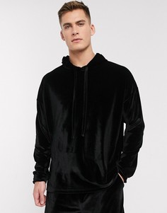 Черная велюровая пижама с oversized-худи и шортами ASOS DESIGN-Neutral