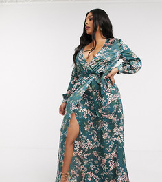 Платье макси с глубоким вырезом и цветочным принтом Missguided Plus-Мульти