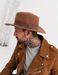 Бежевая шляпа с широкими полями и лентой ASOS DESIGN-Светло-коричневый