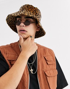 Панама с широкими полями, леопардовым принтом и эффектом ворса пони ASOS DESIGN-Мульти