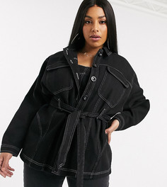 Черная джинсовая куртка с контрастной строчкой ASOS DESIGN Curve-Черный