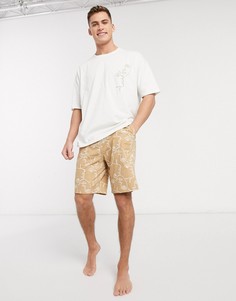 Пижама с шортами и футболкой ASOS DESIGN-Бежевый