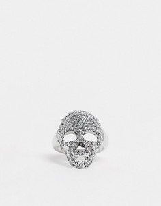 Серебристое кольцо с черепом и стразами ASOS DESIGN-Серебряный
