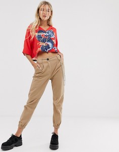 Бежевые брюки-карго с цепочками Bershka-Бежевый