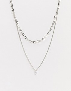 Серебристое ожерелье из двух цепочек со звеньями в форме сердечек ALDO-Серебряный