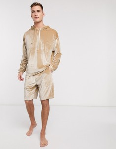 Светло-бежевая велюровая пижама из oversized-худи и шортов ASOS DESIGN-Бежевый
