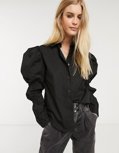 Черная рубашка с объемными рукавами Bershka-Черный цвет