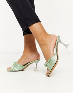 Зеленые мюли на каблуке с эффектом металлик Topshop-Зеленый
