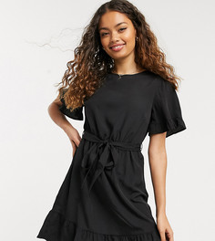Черное платье мини с оборками на рукавах New Look Petite-Черный