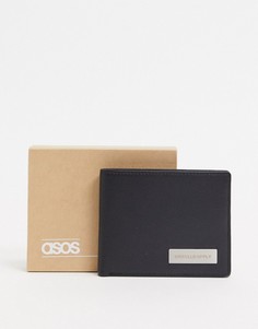 Черный кожаный бумажник с металлическим логотипом ASOS DESIGN