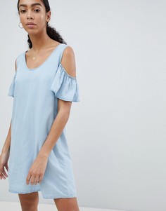Джинсовое платье мини с вырезами на плечах Noisy May-Синий