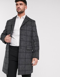 Серое пальто в клетку из 100% шерсти Harry Brown-Серый