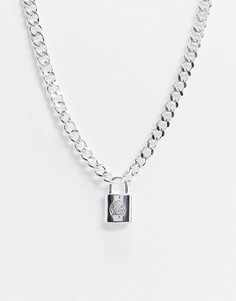 Серебристая массивная цепочка с подвеской-замочком Chained & Able-Серебряный