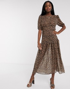 Платье макси с леопардовым принтом и короткими рукавами Never Fully Dressed-Мульти