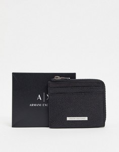 Черный кожаный кошелек на молнии с логотипом Armani Exchange
