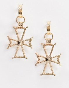 Серьги-кольца с крупным крестом French Fashion House-Золотой